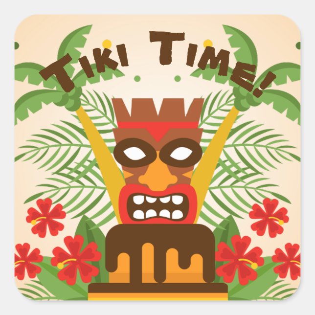 Cool Retro Hawaiian Idol Tiki Bar Party Palm Trees Square Sticker (Front)