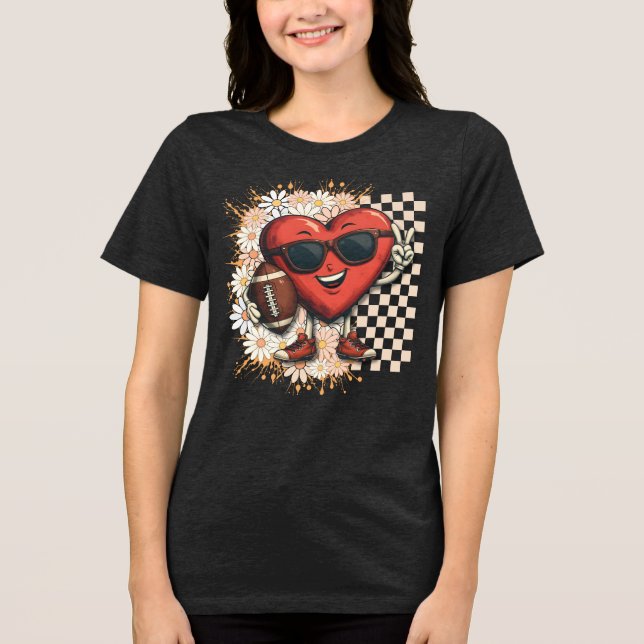 Cool Retro Heart Game Day Football Tri-Blend Shirt (Front)