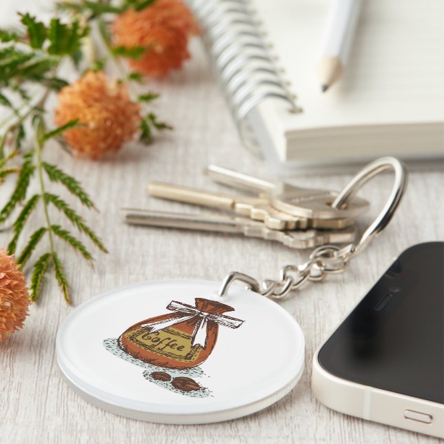 Cool retro image l Coffee bag l Espresso l Brown Key Ring (Front Right)