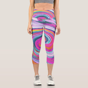Cool Retro Magenta, Pink and Blue Liquid Art Swirl Capri Leggings