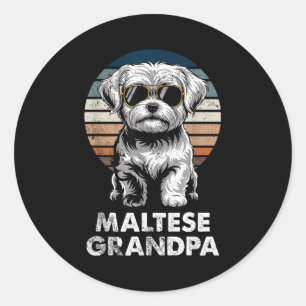 Cool Retro Maltese Grandpa Funny Vintage Dog Owner Classic Round Sticker