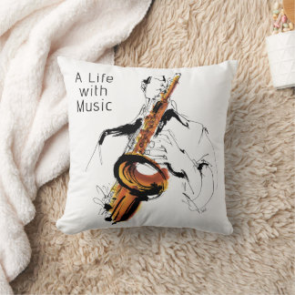 Cool Retro Man Playing Alto Saxophone - Jazz Cushion