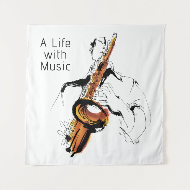 Cool Retro Man Playing Alto Saxophone - Jazz Tapestry (Front)