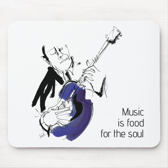 Cool Retro Man Playing Guitar - Jazz Music Art Mouse Pad (Front)