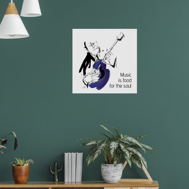 Cool Retro Man Playing Guitar - Jazz Music Art Poster (Living Room 1)