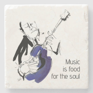 Cool Retro Man Playing Guitar - Jazz Music Art Stone Coaster