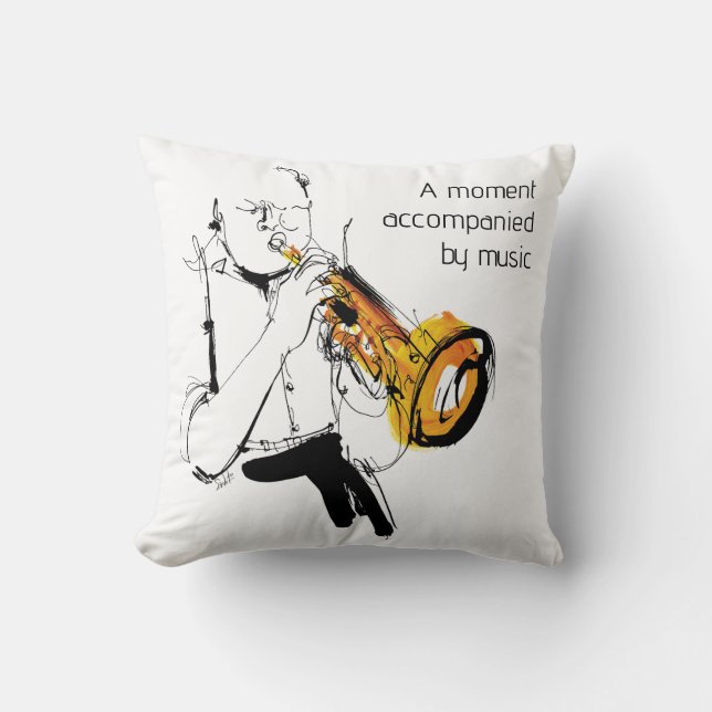 Cool Retro Man Playing Trumpet - Jazz Music Art Cushion (Front)