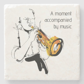 Cool Retro Man Playing Trumpet - Jazz Music Art Stone Coaster
