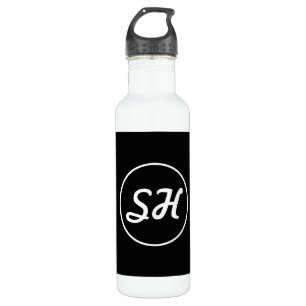 Cool Retro-Modern Style Monogram   Black & White 710 Ml Water Bottle