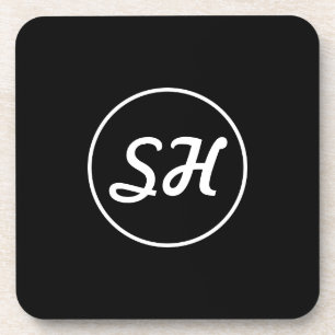 Cool Retro-Modern Style Monogram   Black & White Coaster