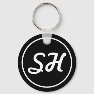 Cool Retro-Modern Style Monogram   Black & White Key Ring