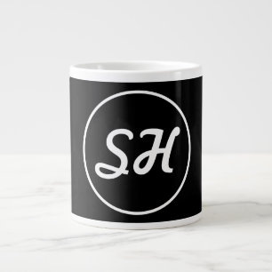 Cool Retro-Modern Style Monogram   Black & White Large Coffee Mug