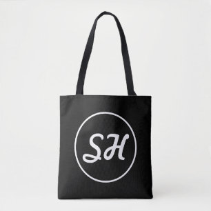 Cool Retro-Modern Style Monogram   Black & White Tote Bag