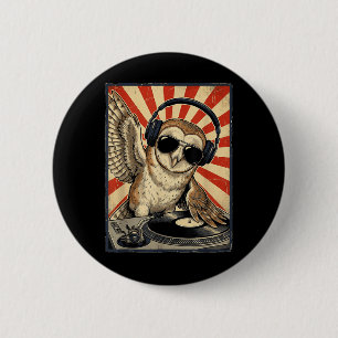 Cool Retro Owl DJ Funny Owls Music Men Women Kids 6 Cm Round Badge
