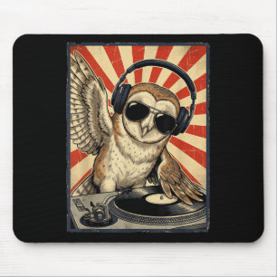 Cool Retro Owl DJ Funny Owls Music Men Women Kids Mouse Pad