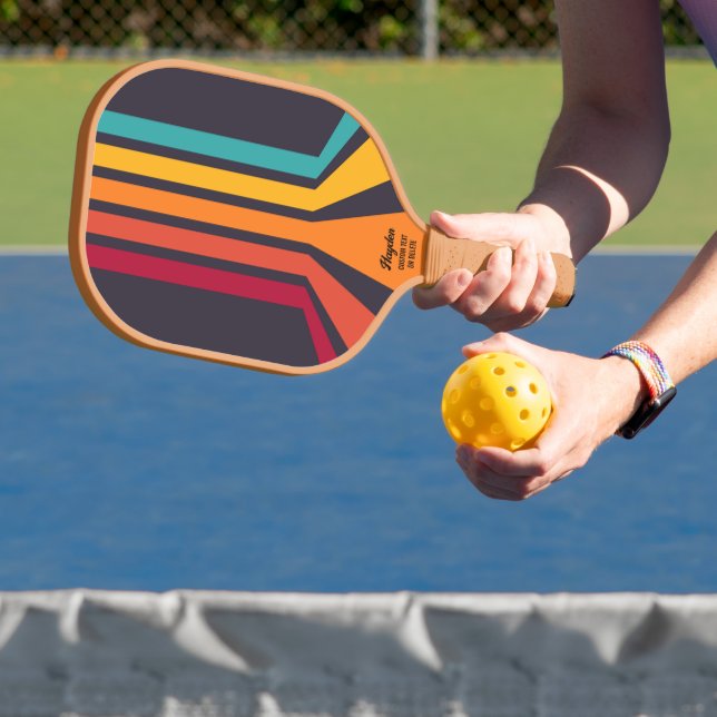 Cool Retro Perspective Lines Custom Text Name Pickleball Paddle (Insitu)