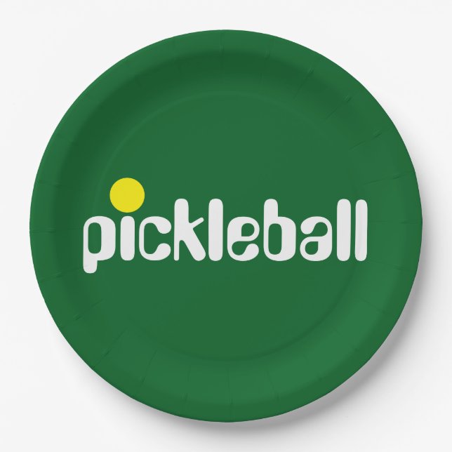 Cool Retro PICKLEBALL Text Bold Green Background Paper Plate (Front)