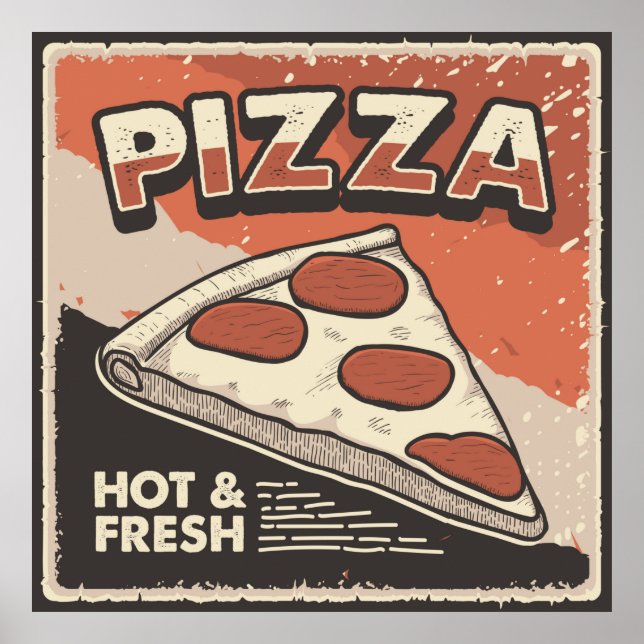 cool retro pizza food Poster  (Front)