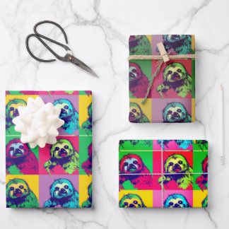 Cool Retro PopArt Sloth Designed Wrapping Paper Sheet