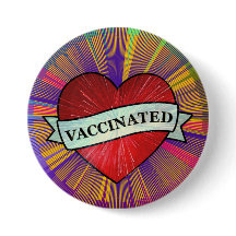 Cool Retro Rainbow Heart With Banner Vaccinated Bu