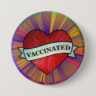 Cool Retro Rainbow Heart With Banner Vaccinated Bu 7.5 Cm Round Badge