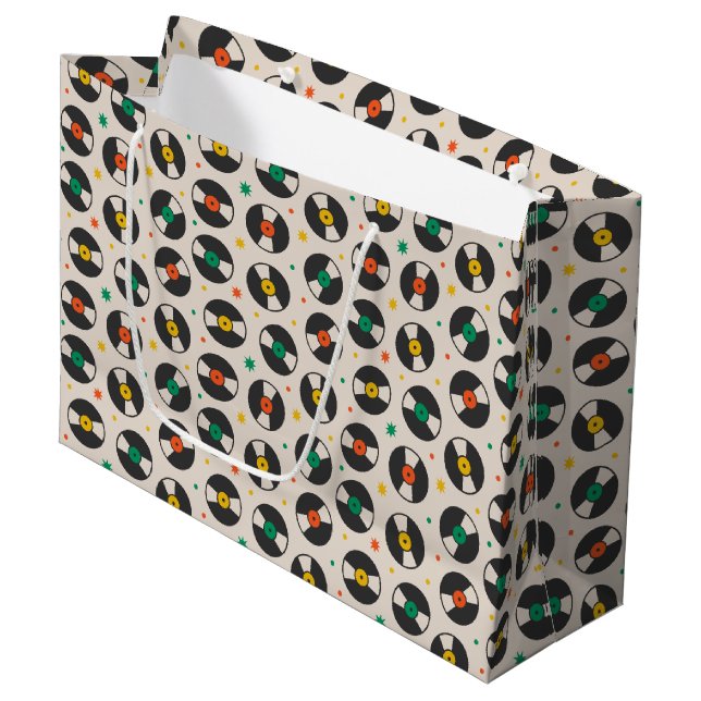 cool retro record pattern large gift bag (Front Angled)