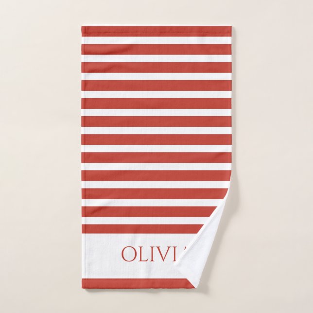 Cool retro red and white stripes  hand towel (Hand Towel)