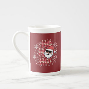 Cool Retro Santa Sunglasses Candy Cane Ho Ho Ho Bone China Mug