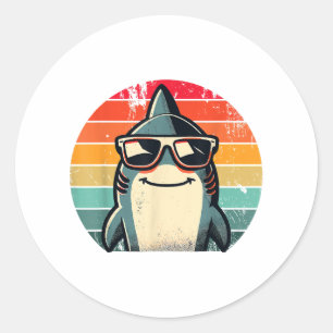 Cool Retro Shark in Sunglasses 70s 80s 90s Funny S Classic Round Sticker