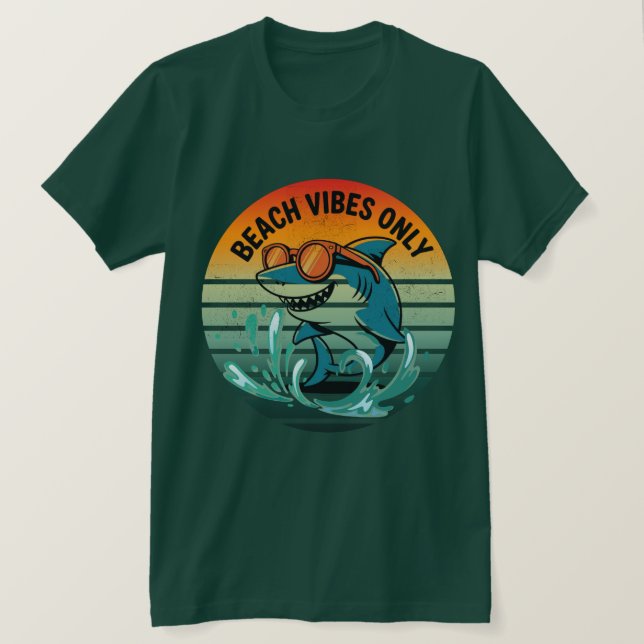 Cool Retro Shark with Sunglasses – Beach Vibes Onl T-Shirt (Design Front)