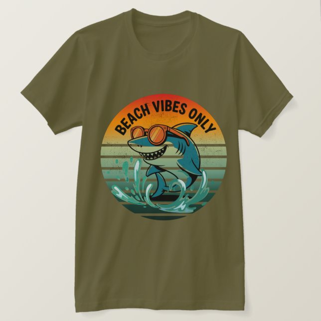 Cool Retro Shark with Sunglasses – Beach Vibes Onl T-Shirt (Design Front)