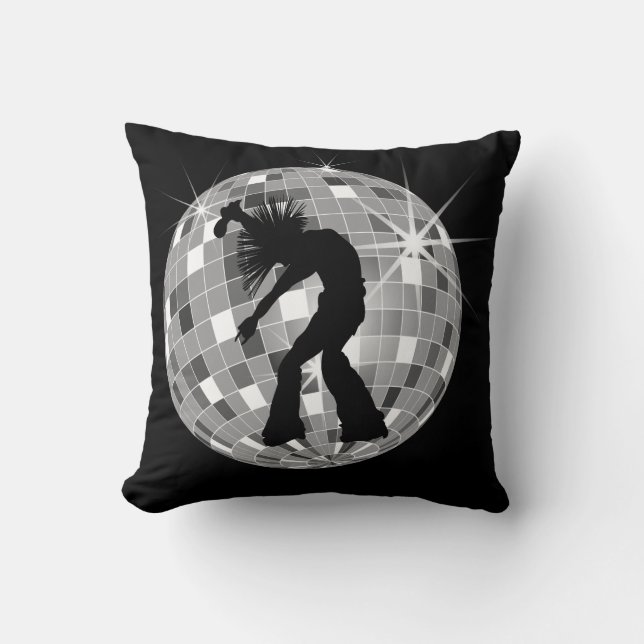 Cool Retro Singer Dancer on Silver Disco Ball Cushion (Front)