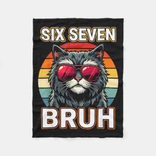 Cool Retro Six Seven Bruh Cat Sungles Meme 67  Fleece Blanket