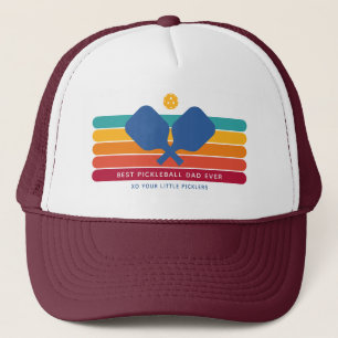 Cool Retro Stripes Custom Text Pickleball Player Trucker Hat