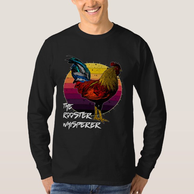 Cool Retro Sunset Silhouette Male Chicken Rooster  T-Shirt (Front)