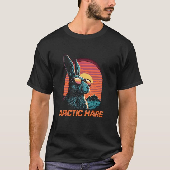 Cool Retro Sunset Sunglasses Arctic Hare T-Shirt (Front)