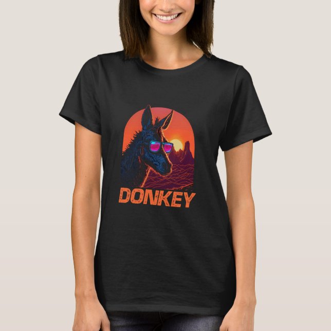 Cool Retro Sunset Sunglasses Donkey T-Shirt (Front)