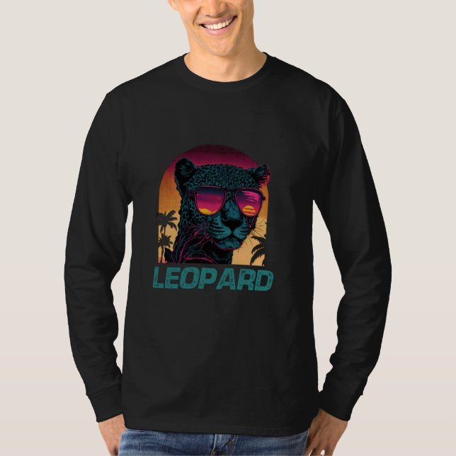 Cool Retro Sunset Sunglasses Leopard T-Shirt (Front)
