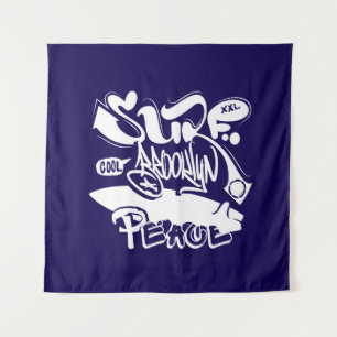 Cool Retro Surf Brooklyn Peace Tapestry