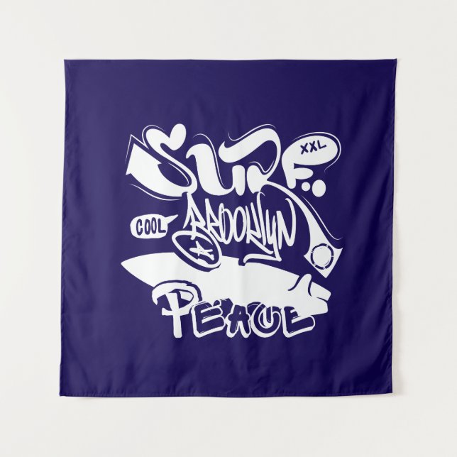 Cool Retro Surf Brooklyn Peace  Tapestry (Front)