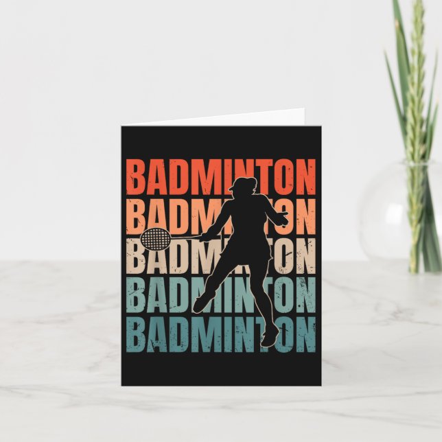 Cool Retro Text Silhouette Badminton  Card (Front)
