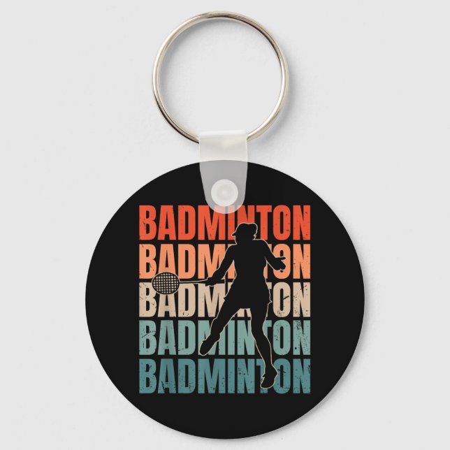 Cool Retro Text Silhouette Badminton  Key Ring (Front)