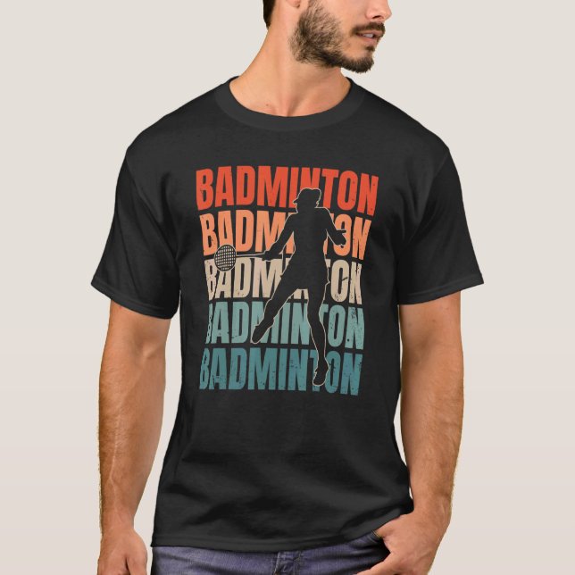 Cool Retro Text Silhouette Badminton T-Shirt (Front)