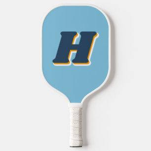 Cool Retro Typography Monogram Initial   Blue Pickleball Paddle