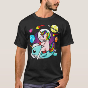Cool Retro Unicorn Astronaut Riding Narwhal In Spa T-Shirt
