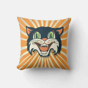 Cool Retro Vintage Halloween Cat Pillow