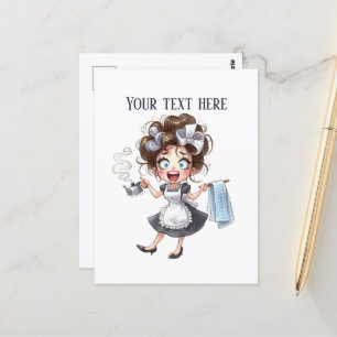 Cool retro vintage lady add text  postcard