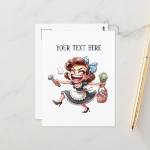 Cool retro vintage lady add text  postcard