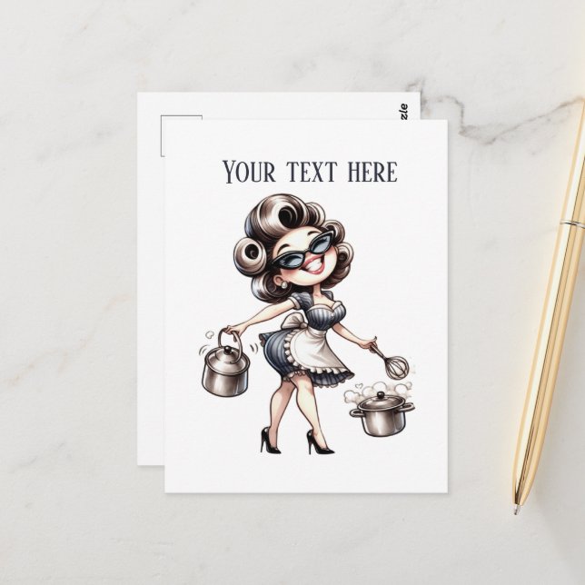 Cool retro vintage lady add text postcard (Front/Back In Situ)
