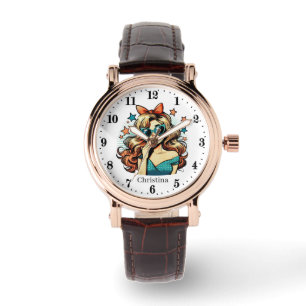Cool retro woman add name watch